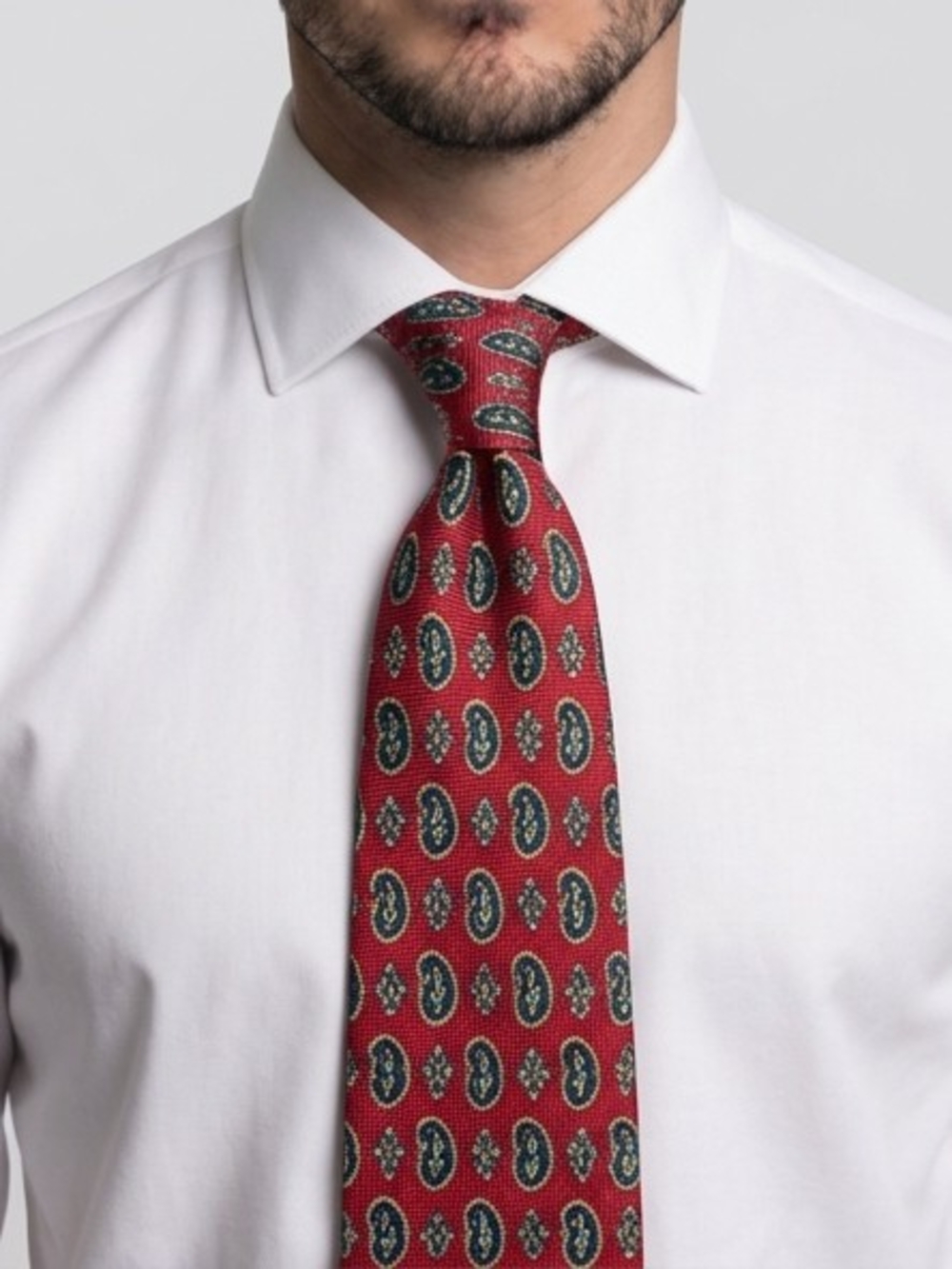 Givenchy Vintage Red Paisley Silk Tie with Green & Navy Accents